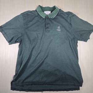 International Tour Polo Shirt Men XL Green Striped‎ 100% Cotton Short Sleeve